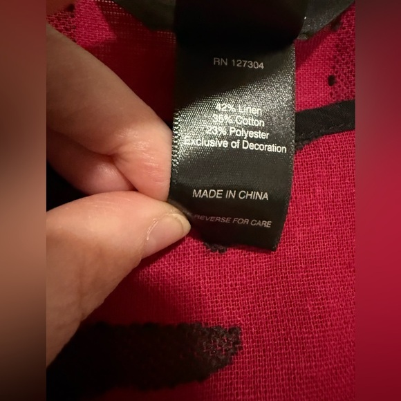 Ali Miles Women's Fuschia Black Linen Blend Top Medium Artsy Modern Abstract - Picture 7 of 8